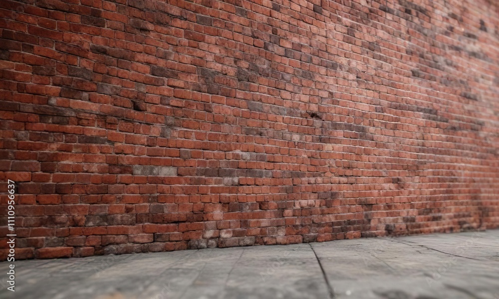 Poster red brick wall with a blurred background to focus attention on the texture and pattern, focal point,