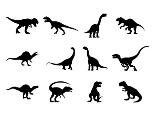 Set of Dinosaur Silhouette in various poses isolated on white background © Lutfe Saba Prionti