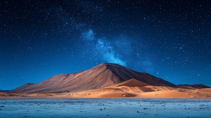 Starry Night Desert Landscape: Majestic Mountains Under a Celestial Canvas