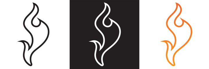 Fire flame icon set.  Flame symbols. Fire silhouette.  Collection of hot flaming element. Fire, flame. Vector illustration. isolated on white and black background. EPS 10