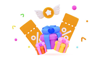 3D Party confetti with stack Cute cartoon celebratory confetti Winner concept and exclusive benefits