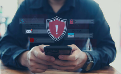 Emergency warning alert alarm on Smartphone, Data network protection, Virus alarm.