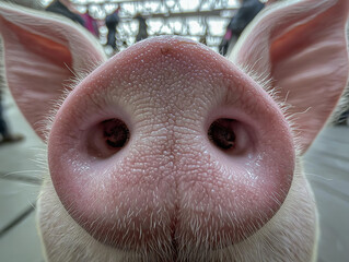 A close up of a pig snout.