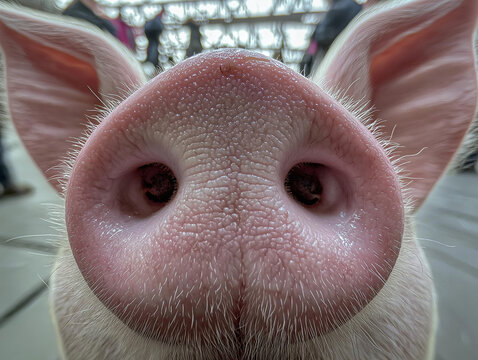 A close up of a pig snout.