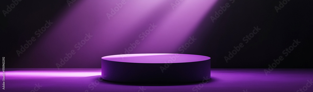 Poster stage illuminated by purple lights creates an inviting atmosphere for performances and events