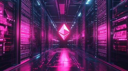 Glowing Digital Network with Abstract Lighting