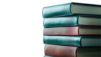 Stack of colorful vintage books on a table. transparent background