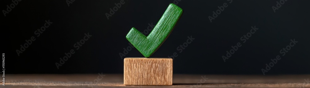 Poster register and confirmation concept. a close-up of a green checkmark and registration completed banner