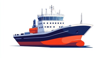 a large freight ship, cargo logistics focus, minimalist design, bold colors, isolated on white background