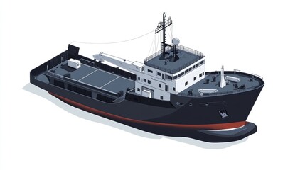 Fototapeta premium a sleek cargo ship, logistics network illustration, isometric design, modern tones, isolated on white background