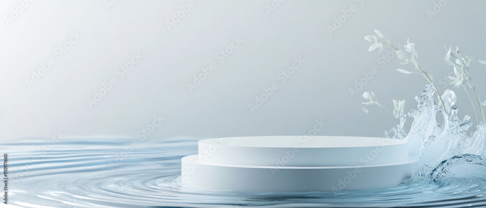 Aufkleber water splash with circular platforms in serene environment during daylight hours