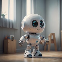 Fototapeta premium Beautiful baby robot with a smile face. Generative by artificial inelegance.