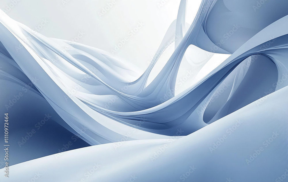 Poster waves of soft blue fabric gracefully flow across a serene background creating a tranquil atmosphere
