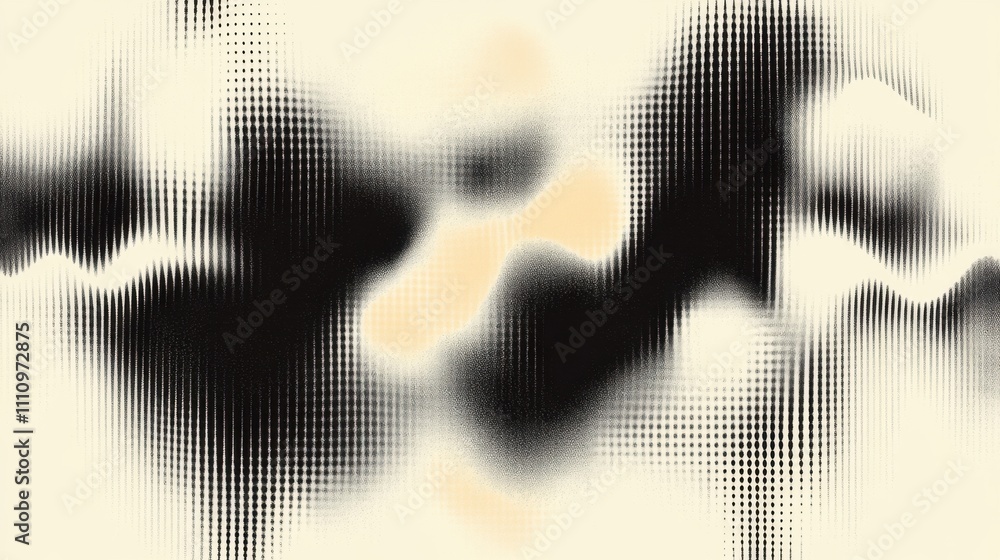 Poster dynamic abstract pattern with a central beige area surrounded by black and white gradients, creating