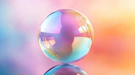 Closeup of a iridescent soap bubble on a colorful background