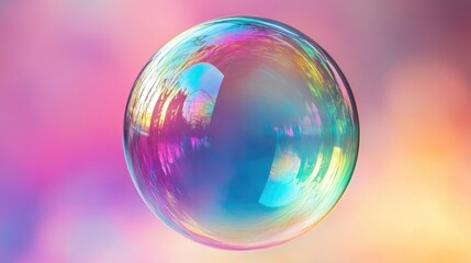 Closeup of a iridescent soap bubble on a colorful background
