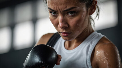 Intense boxing training session urban gym sports photography dynamic environment close-up view focus on determination