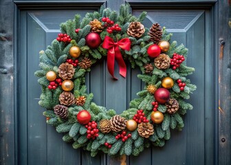 Fototapeta premium New Year's home decorations, Christmas tree branch and balls