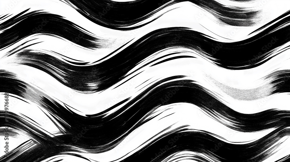 Poster black wavy brushstrokes creating dynamic horizontal pattern on white background