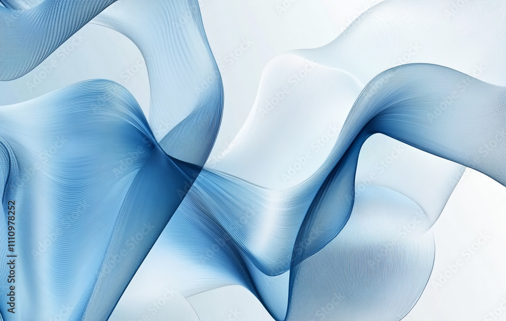 Poster abstract blue waves create a serene atmosphere in a light-toned background