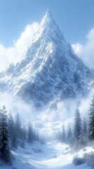 Obraz premium Stunning Snowy Mountain Peak, A Breathtaking Winter Landscape
