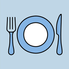 Dinner plate, knife and fork vector icon