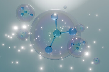 Abstract representation of molecules with glowing elements, showcasing scientific themes. 3d rendering