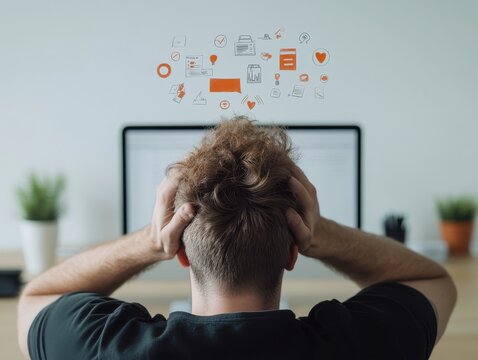 Exhausted Professional Struggling with Financial Stress at Desk