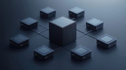 Abstract Representation of Networked Digital Processing Units Connected in a Futuristic Data Environment with Geometric Patterns and Modern Design Elements