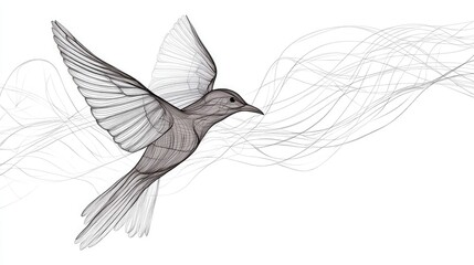 Fototapeta premium Elegant Illustration of a Bird in Flight with Flowing Lines, Capturing Freedom and Grace in a Minimalistic Style, Perfect for Nature and Wildlife Themes