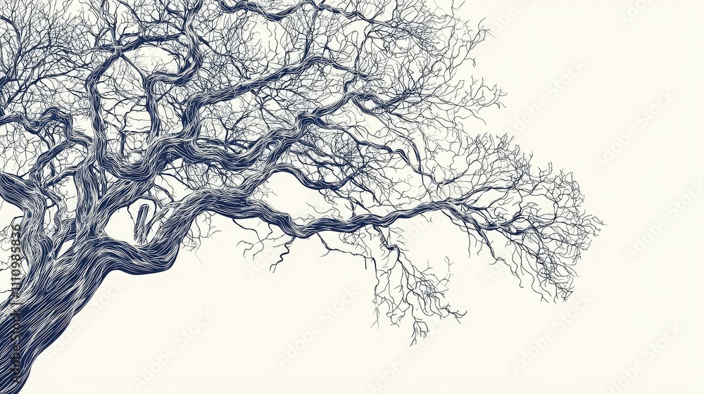 Aufkleber intricate illustration of a bare tree with twisted branches against a soft background, capturing the