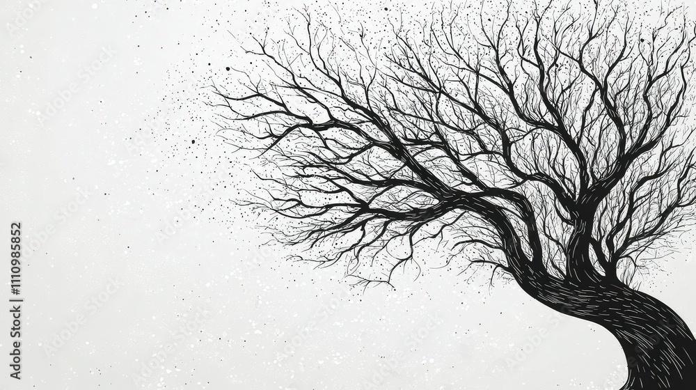 Poster artistic representation of a leafless tree with intricate branches against a minimalist background, 