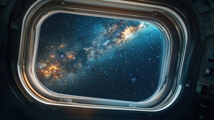 Stunning view of the galaxy through spaceship window