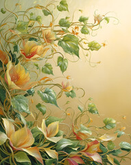 Vibrant blossoms and lush green vines intertwine in a warm, sunlit embrace capturing nature's elegance and beauty
