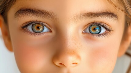 Naklejka premium Unique displays of heterochromia in a young child's striking blue and brown eyes showcase natural beauty and individuality