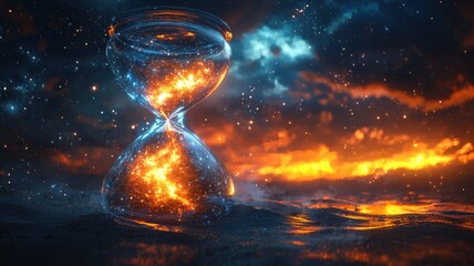 Celestial hourglass burning through time cosmic scene digital art surreal environment artistic perspective time concept