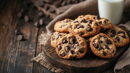 Photo of, A freshly baked batch of chocolate chip cookies, golden brown and gooey in the center