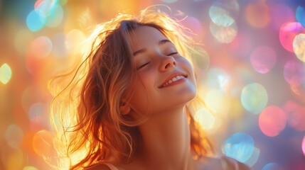Fototapeta premium A Happy Girl Danced And Listened To Music