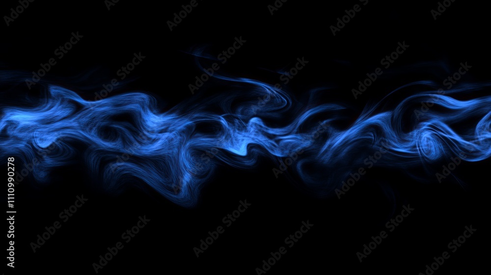 Poster a swirling pattern of blue smoke against a black background, creating a dynamic and abstract visual 