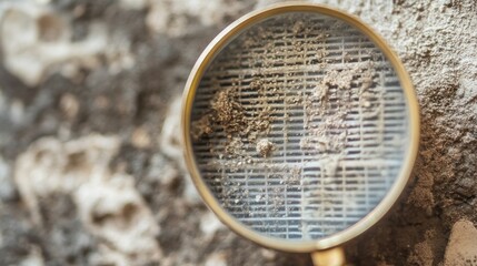 Fototapeta premium Dust and dirty inside of an air conditioner filter through a magnifying glass. 
