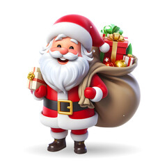 3D Santa Claus with Gift Bag and Presents &ndash; Christmas Holiday Character in Red Suit, Perfect for Festive Celebrations, Winter Themes, Holiday Decor, Santa Figurines, and Seasonal Greeting Card Designs