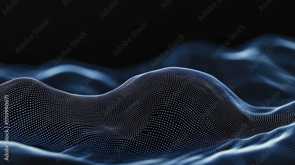 Aufkleber abstract representation of digital waves with a dynamic mesh surface against a dark background, conv
