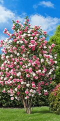 Obraz premium A Stunning Display of Pink and White Roses in a Lush Garden