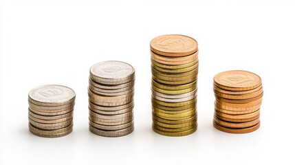 Finance banking and stock concept. Stacked coins in varying heights represent financial growth and savings