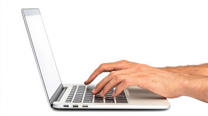 Finance banking and stock concept. person typing on laptop with white background, focused and engaged
