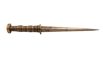 Ancient dagger with detailed handle, white isolate background
