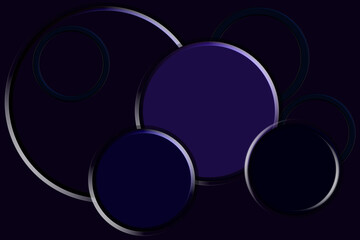Abstract geometric background with circles in 3D style. Reflections, 3D, abstract. Dark blue background. Circles, trendy, abstract.