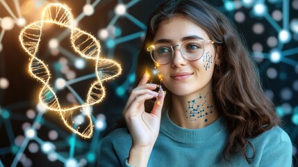 Woman with DNA and Genetic Science Illustration