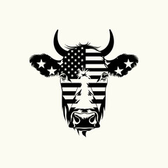 Cow American flag silhouette vector illustration