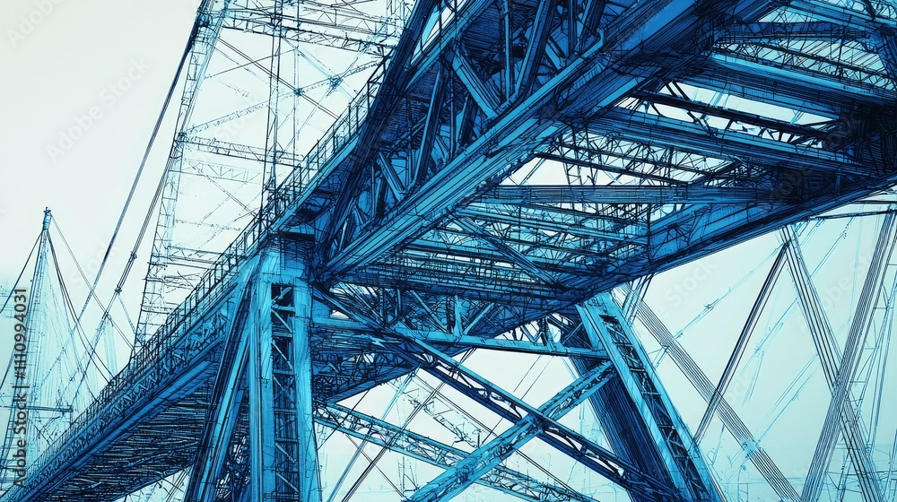 Poster abstract structural view of a bridge featuring intricate metallic framework and geometric patterns i